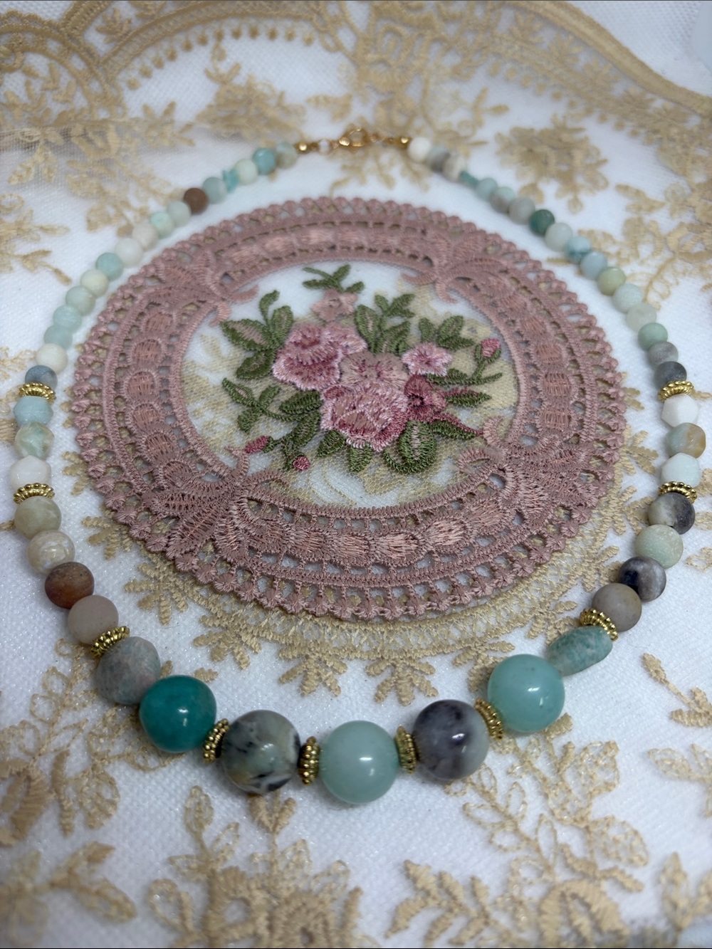 Handmade Genuine Amazonite Graduated Beaded Necklace | Coastal Boho Natural